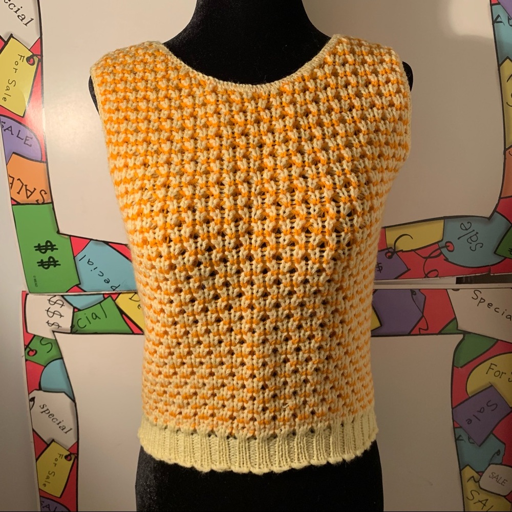 Vintage Knitted Orange & Yellow Sweater Vest Top